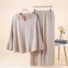 2025 Nuevo Estilo Simple de Color Puro Algodón Puro Gasa de Doble Capa Pijama para Mujer Primavera, Verano y Otoño Delgado de Manga Larga Traje de Casa
