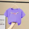 Camiseta de Manga Curta 100% Algodão Puro para Meninas Verão Nova Moda Estilo Coreano Desenho Animado Gola Redonda Top Soltinho para Crianças de Meio e Grande Porte