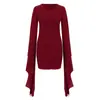 Vestido de color sólido negro y rojo de vampiro para actuación geofísica de Navidad 2023 vestido de tirantes de cuello redondo