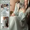 2026 Camisola Feminina de Algodão Falso de Manga Longa Nova para Primavera e Outono Tamanho Plus Ruffle Doce Amarração Retrô Vestido Camisola