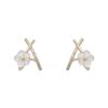 Aretes Franceses Delicados de Cruz con Pequeñas Flores Frescas Dulces y Delicados de Nicho con Diamantes Aretes Simples Avanzados