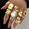 Conjunto de Anéis Brilhantes para Instagram Anéis Abertos Geométricos Exagerados para Mulheres Estilo Europeu e Americano de Nicho de Alta Qualidade Transfronteiriço