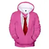 Moletom com Capuz Masculino Casual Estampa Divertida de Terno Falso com Gravata Borboleta Impressão 3D Solto