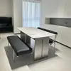 Mesa de Jantar Delifon Slate em Aço Inoxidável para Casa Moderna Mesa de Jantar para Convidados Restaurante Mesa de Jantar Retangular Minimalista Italiana