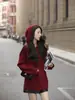 Nuevo Estilo Rojo Holgado Caperucita Roja Perezoso Otoño e Invierno Suéter con Capucha Top de Punto Tejido