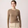 Suéter top de cuello redondo versátil de canalé ajustado 100% cachemira para mujer, sin costuras, textura suave, elegante tejido de punto, suéter capa base