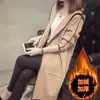 Casaco Trench Coat Feminino Espesso com Forro de Lã para Outono e Inverno, Cardigan Versátil de Manga Longa de Comprimento Médio, Jaqueta Moletom com Capuz para Estudantes