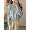 Impresionante top de punto azul lechoso, otoño/invierno 2025, capa base acanalada de cuello medio-alto, suéter versátil estilo coreano para mujer