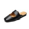 Pies Anchos y Gruesos Punta Cuadrada Velcro Calzado Exterior Punta del Dedo del Pie Zapatillas de Tacón Bajo Nuevas 2025 Piel de Vaca Lavada Mocasines de Tres Colores