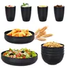 Conjunto de Tigela, Prato e Copo Portátil Espessado de Palha de Trigo Negro PP para 6 Pessoas, Doméstico, Viagem ao Ar Livre