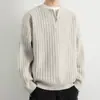 Suéter Meia-Zip Masculino, Novo Estilo Outono e Inverno 2026, Gola Henley Estilo Americano Solto, Tricô Texturizado para Homens