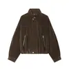 Ropa Europea y Americana Transfronteriza para Mujer AliExpress Venta Caliente Moda Terciopelo Cuello Alto Cintura Fruncida Cremallera Chaqueta