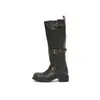 Botas de Tacón Cuadrado con Punta Redonda Pulida Estilo Retro para Mujer, Pantorrilla Ancha, Hebilla Delgada, Caña Alta, Botas de Jinete, Botas Largas