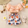 Verão Novo Conjunto Infantil para Meninas Top de Manga Curta Saia Curta Conjunto de 2 Peças Folhas Praia Casual Roupa Infantil Comércio Exterior YZQZ3B