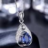Colgante de gota de agua de diamante de lujo, cadena de clavícula con diamante azul completo, cristal de gota de agua de zafiro, princesa británica, mismo colgante
