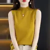 Chaleco de punto base de manga corta para primavera y otoño, adelgazante, de cuello semi-alto, versátil, ajustado, con temperamento, para interior y exterior