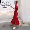 Vestido Longo Feminino Primavera e Outono 2025 Novo Redutor de Idade Versátil Melhora da Qualidade Vermelho Francês Vestido Moderno