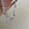 Collar de cuentas de nicho inspirado en el diseño con flores de cristal y piedras trituradas, Cadena para la clavícula hecha a mano, Gargantilla vintage estilo bosque, Collar del mismo estilo