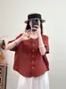 Nueva Camisa de Lino Casual Holgada de Cuello Redondo Color Sólido Elegante Versátil Adelgazante para Mujer