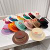 Sombrero de copa elegante de ala ancha estilo francés para mujer, sombrero de paja plisado de color a juego con cinta ancha, sombrero de ala plana de moda popular en Internet que combina con todo, sombrero para el sol