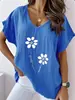 2026 Verano Transfronterizo Europeo y Americano Popular Talla Grande Ropa de Mujer Comercio Exterior Estampada Cuello en V Casual Mangas Cortas Tipo Murciélago Top para Mujer