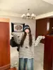 Suéter Casual de Punto Suave a Rayas de Bloques de Color Estilo Coreano 2026 Primavera y Otoño Nuevo Camisa Básica Holgada de Manga Larga para Mujer Tendencia