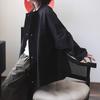 Jaqueta Trench Coat Preto para Mulheres com Design Sombrio de Nicho, Atitude Silhueta Estilo Japonês Transfronteiriço, Gola Redonda Solta Relaxada