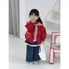 Nuevo abrigo de cuadros patchwork estilo coreano para niñas con cuello azul marino, chaqueta infantil linda y a la moda para primavera/otoño