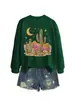 Amazon eBay Loja Independente Moda Casual Versátil Feminino Cacto Lua Estrelas Montanha Outono Inverno Moletom