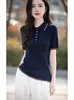 Primavera de 2026 Novo Suéter de Tricô Color Block com Gola Polo de Manga Curta em Lã Feminino Camisa Básica Slimming de Manga Três Quartos
