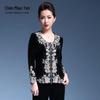 Chen Miaoyan Nova Roupa de Outono 2022 para Mulheres de Meia-Idade e Idosas, Jaqueta Roupas de Mãe, Top Bordado Estilo Étnico de Veludo Dourado