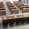Mesa de Conferência Minimalista Dupla Longa Moderna para Treinamento e Palestras, Mesa para Reunião de Equipe, Conjunto Modular de Mesa e Cadeira para Sala de Aula