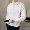 Suéter clásico de moda para otoño e invierno para hombre, con cuello polo ligero para negocios, una camisa polo elegante y sofisticada con estampado jacquard y cuello alto