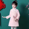 Cheongsam Infantil Vermelho Inverno Forrado com Lã Hanfu Menina Manga Longa Estilo Chinês Traje Tang Vestido Princesa Menina Vestido de Ano Novo