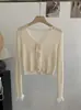 Cardigan Omalai de Encaje Fino con Lazos, Falda con Tirantes y Chal, Cardigan de Punto Corto Ajustado de Color Sólido 6802