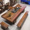 Mesa de Chá Grande em Madeira Maciça e Conjunto de Cadeiras Estilo Chinês Mesa de Chá Doméstica Madeira Original Conjunto Integrado para Preparo de Chá Mesa de Café para Escritório Mesa de Chá
