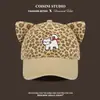 Gorra de Béisbol con Orejas de Gato y Estampado de Leopardo Estilo Retro Americano para Mujer, Primavera y Otoño, Adelgazante, Moda Callejera, Protección Solar, Gorra Trendy de Pico de Pato