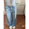 Jeans de Pierna Ancha Lavados Antiguos Estilo Americano Talla Grande para Mujer Primavera y Otoño Color Claro Rasguños Retro Pantalones Rectos Versátiles