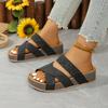 Sandalias Casuales de Talla Grande Transfronterizas para Mujer Verano 2025 Nuevo Fondo Plano Grueso Tejido Cruzado Color Sólido Sandalias