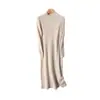 Suéter 100% Lana Pura para Mujer Cuello Alto Medio Tejido Vestido de Manga Larga Otoño e Invierno Nuevo Estilo Moderno y Tendencia Botones Laterales