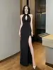 Vestido de Noche Negro para Mujer 2026 Estilo Nuevo de Gama Alta Elegante Cuello Halter Anfitrióna Sexy Cola de Pez Abertura Vestido Largo