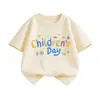 Camiseta de Verano para Niños de Algodón Puro de Manga Corta para Niños Pequeños y Medianos con Estampado de Letras de Dibujos Animados, Top Casual Cómodo Transpirable para Estudiantes, Moderno