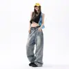Laranja Infantil # Jeans de Cintura Alta Tendência High-Street Relaxado de Perna Larga para Mulheres, Caimento Solto, Design Emagrecedor, Calças de Comprimento Total Únicas e Versáteis.