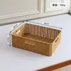 Cesta de Almacenamiento Rectangular Tejida de Mimbre Sintético con Tres Agujeros y Asa de Tirador para Sala de Estar del Hogar, Gabinete de TV, Mesa de Café, Escritorio, Cesta para Artículos Varios