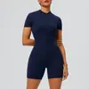 Mono de Yoga de Verano con Cremallera de Manga Corta Europeo y Americano de Amazon para Mujer, Mono Deportivo Ajustado para Baile y Fitness