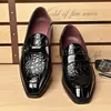 Zapatos de Vestir de Cuero para Hombre Mocasines de Charol con Patrón de Cocodrilo Slip-ons Estilo Británico Ropa Formal Boda Novio Zapatos para Hombre sin Cordones