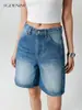 Recomendación Casual: Shorts de Mezclilla Rectos de Cintura Alta para Mujer, Estilo Vintage Lavado, Talla 26, Nuevo Modelo de Verano, Adelgazantes y Versátiles