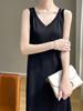 Vestido de Alça Feminino 2024 Verão Novo Malha Quzhu Moda Elegante Decote V Linha A Alça Dupla Vestido Regata