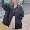 Estilo Coreano Elegante Moderno Dulce Fresco Solapa Abrigo de Motociclista para Mujer Otoño Nuevo Holgado Combinable Chaqueta de Cuero Cárdigan Top