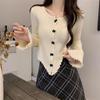 Suéter Curto com Decote V Vazado Feminino Manga Longa Outono Inverno Ombreira Embutida Top Solto Emagrecedor Casual Cintura Alta Ombro a Ombro Tricô Suéter